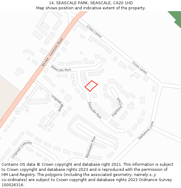 14, SEASCALE PARK, SEASCALE, CA20 1HD: Location map and indicative extent of plot