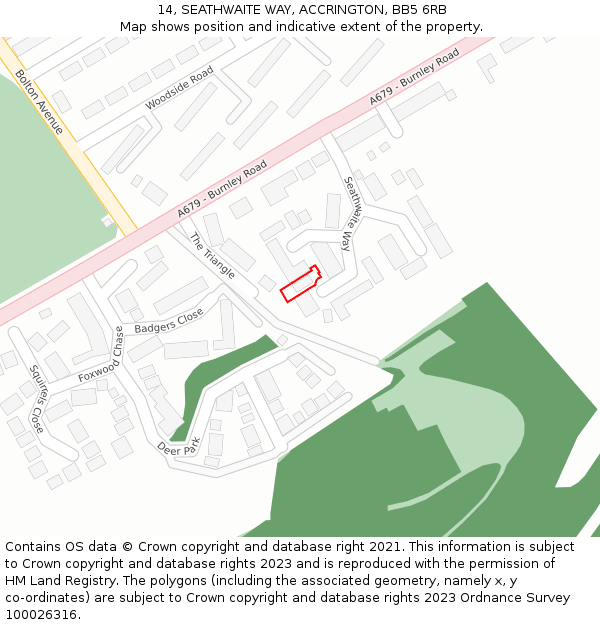 14, SEATHWAITE WAY, ACCRINGTON, BB5 6RB: Location map and indicative extent of plot