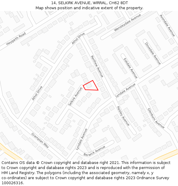 14, SELKIRK AVENUE, WIRRAL, CH62 8DT: Location map and indicative extent of plot