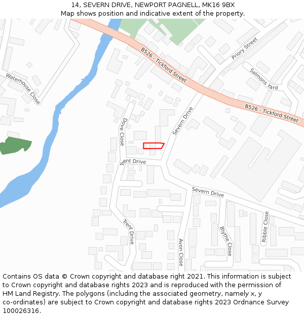 14, SEVERN DRIVE, NEWPORT PAGNELL, MK16 9BX: Location map and indicative extent of plot