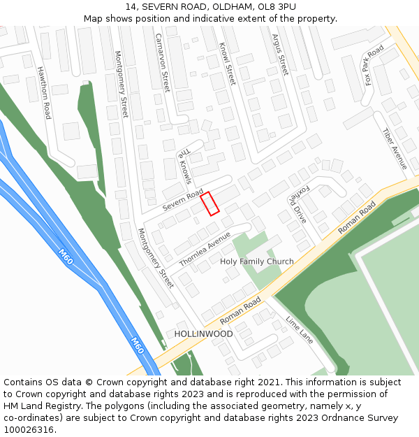 14, SEVERN ROAD, OLDHAM, OL8 3PU: Location map and indicative extent of plot