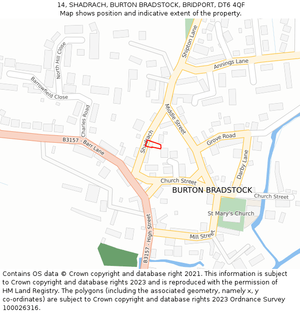 14, SHADRACH, BURTON BRADSTOCK, BRIDPORT, DT6 4QF: Location map and indicative extent of plot