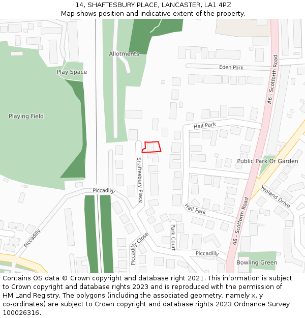 14, SHAFTESBURY PLACE, LANCASTER, LA1 4PZ: Location map and indicative extent of plot