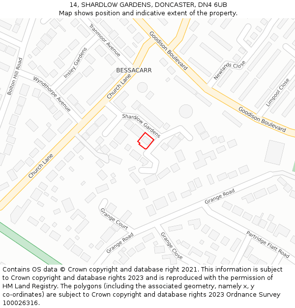 14, SHARDLOW GARDENS, DONCASTER, DN4 6UB: Location map and indicative extent of plot