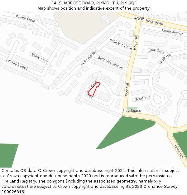 14, SHARROSE ROAD, PLYMOUTH, PL9 9QF: Location map and indicative extent of plot