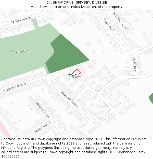 14, SHAW DRIVE, GRIMSBY, DN33 2JB: Location map and indicative extent of plot