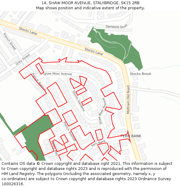 14, SHAW MOOR AVENUE, STALYBRIDGE, SK15 2RB: Location map and indicative extent of plot