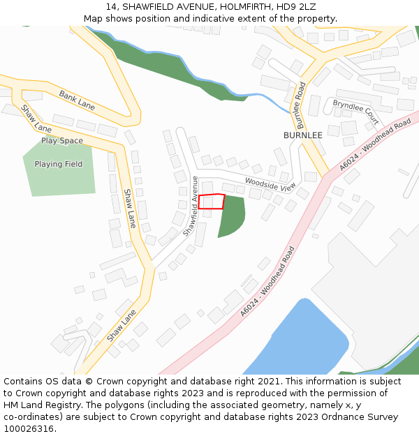 14, SHAWFIELD AVENUE, HOLMFIRTH, HD9 2LZ: Location map and indicative extent of plot