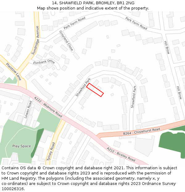 14, SHAWFIELD PARK, BROMLEY, BR1 2NG: Location map and indicative extent of plot