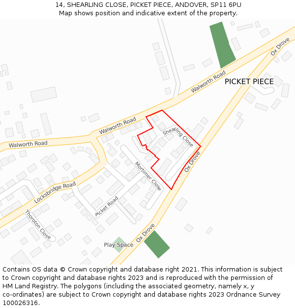 14, SHEARLING CLOSE, PICKET PIECE, ANDOVER, SP11 6PU: Location map and indicative extent of plot