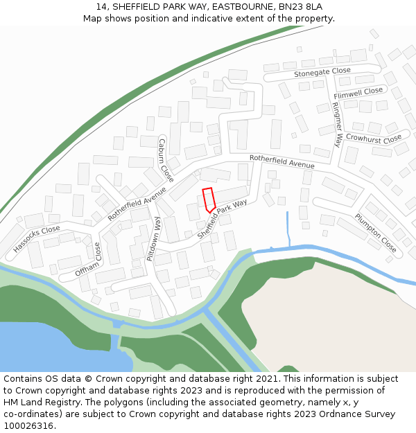 14, SHEFFIELD PARK WAY, EASTBOURNE, BN23 8LA: Location map and indicative extent of plot