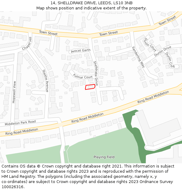 14, SHELLDRAKE DRIVE, LEEDS, LS10 3NB: Location map and indicative extent of plot