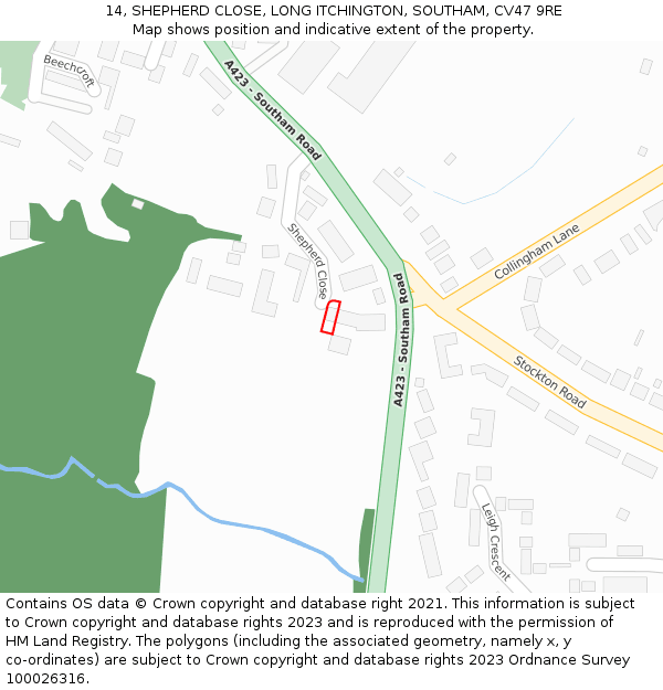 14, SHEPHERD CLOSE, LONG ITCHINGTON, SOUTHAM, CV47 9RE: Location map and indicative extent of plot