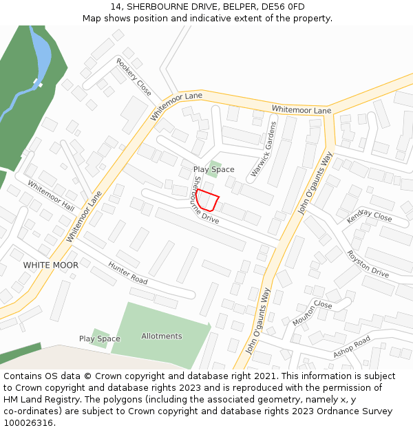 14, SHERBOURNE DRIVE, BELPER, DE56 0FD: Location map and indicative extent of plot