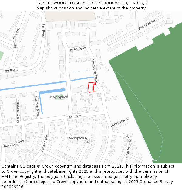 14, SHERWOOD CLOSE, AUCKLEY, DONCASTER, DN9 3QT: Location map and indicative extent of plot