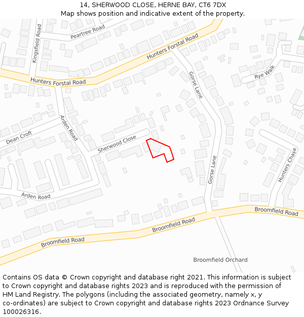 14, SHERWOOD CLOSE, HERNE BAY, CT6 7DX: Location map and indicative extent of plot