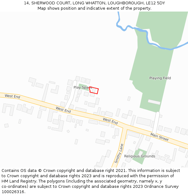 14, SHERWOOD COURT, LONG WHATTON, LOUGHBOROUGH, LE12 5DY: Location map and indicative extent of plot