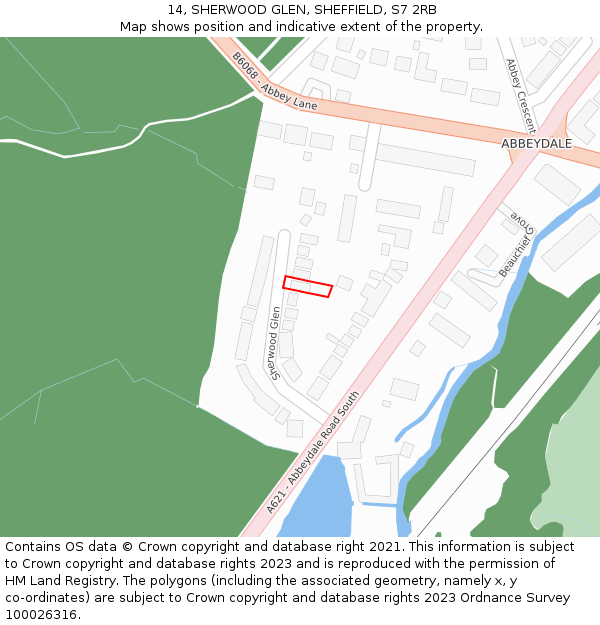 14, SHERWOOD GLEN, SHEFFIELD, S7 2RB: Location map and indicative extent of plot