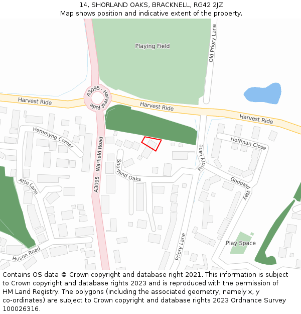 14, SHORLAND OAKS, BRACKNELL, RG42 2JZ: Location map and indicative extent of plot