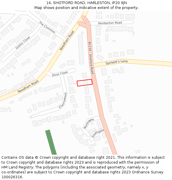 14, SHOTFORD ROAD, HARLESTON, IP20 9JN: Location map and indicative extent of plot