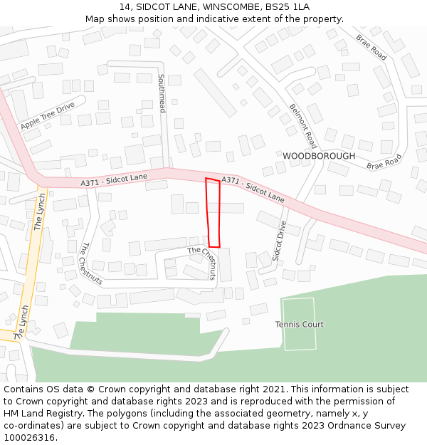 14, SIDCOT LANE, WINSCOMBE, BS25 1LA: Location map and indicative extent of plot