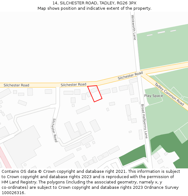 14, SILCHESTER ROAD, TADLEY, RG26 3PX: Location map and indicative extent of plot