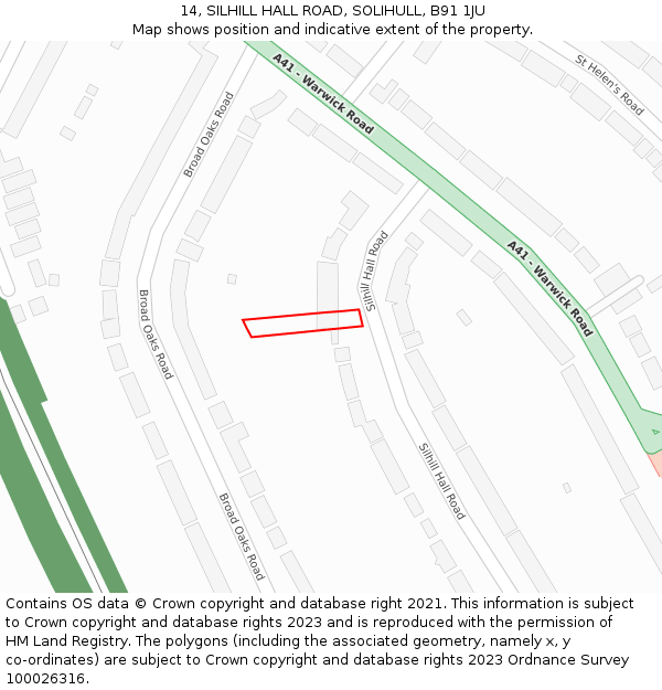 14, SILHILL HALL ROAD, SOLIHULL, B91 1JU: Location map and indicative extent of plot