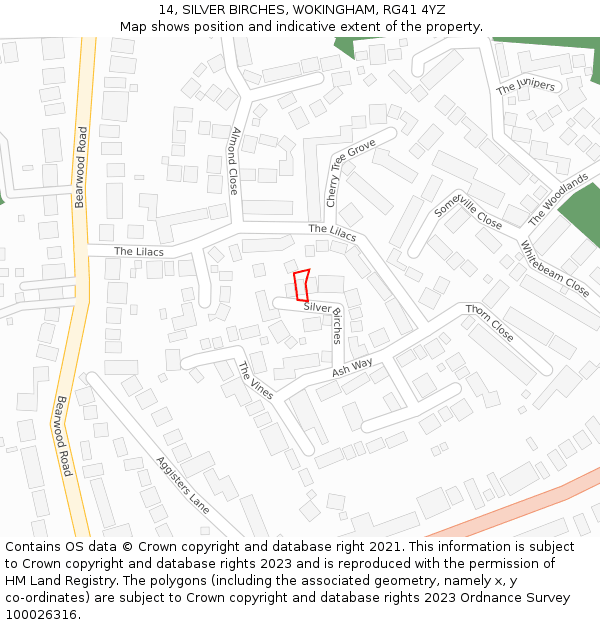 14, SILVER BIRCHES, WOKINGHAM, RG41 4YZ: Location map and indicative extent of plot