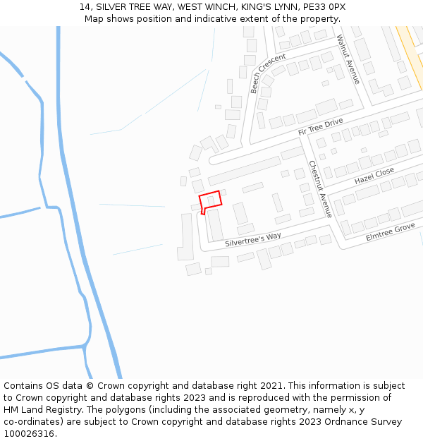 14, SILVER TREE WAY, WEST WINCH, KING'S LYNN, PE33 0PX: Location map and indicative extent of plot