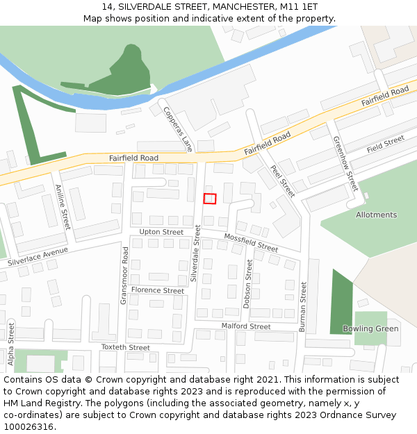 14, SILVERDALE STREET, MANCHESTER, M11 1ET: Location map and indicative extent of plot