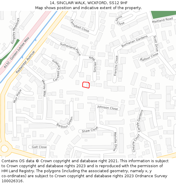 14, SINCLAIR WALK, WICKFORD, SS12 9HF: Location map and indicative extent of plot