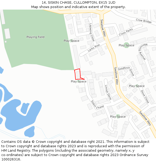 14, SISKIN CHASE, CULLOMPTON, EX15 1UD: Location map and indicative extent of plot