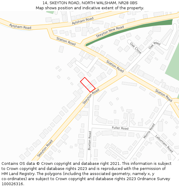 14, SKEYTON ROAD, NORTH WALSHAM, NR28 0BS: Location map and indicative extent of plot