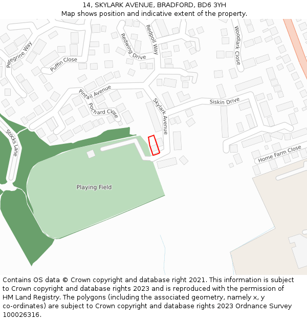 14, SKYLARK AVENUE, BRADFORD, BD6 3YH: Location map and indicative extent of plot