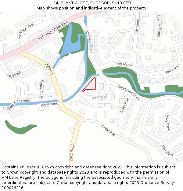 14, SLANT CLOSE, GLOSSOP, SK13 8TD: Location map and indicative extent of plot