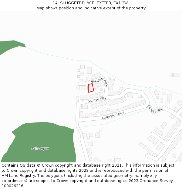 14, SLUGGETT PLACE, EXETER, EX1 3WL: Location map and indicative extent of plot