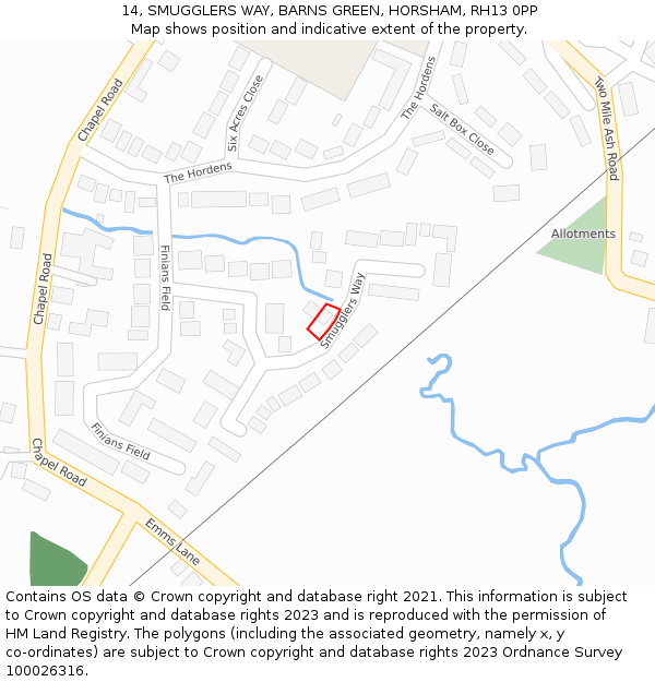 14, SMUGGLERS WAY, BARNS GREEN, HORSHAM, RH13 0PP: Location map and indicative extent of plot