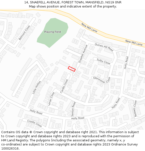 14, SNAEFELL AVENUE, FOREST TOWN, MANSFIELD, NG19 0NR: Location map and indicative extent of plot