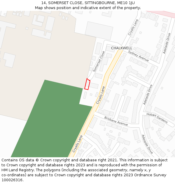 14, SOMERSET CLOSE, SITTINGBOURNE, ME10 1JU: Location map and indicative extent of plot