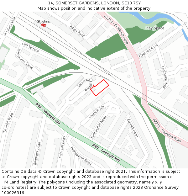 14, SOMERSET GARDENS, LONDON, SE13 7SY: Location map and indicative extent of plot