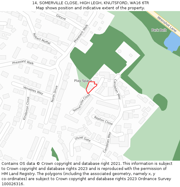 14, SOMERVILLE CLOSE, HIGH LEGH, KNUTSFORD, WA16 6TR: Location map and indicative extent of plot