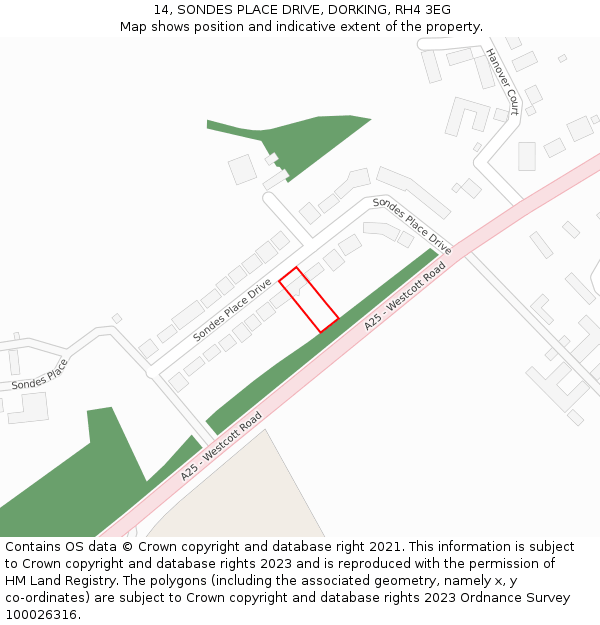 14, SONDES PLACE DRIVE, DORKING, RH4 3EG: Location map and indicative extent of plot