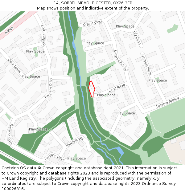 14, SORREL MEAD, BICESTER, OX26 3EP: Location map and indicative extent of plot