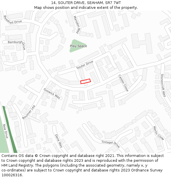 14, SOUTER DRIVE, SEAHAM, SR7 7WT: Location map and indicative extent of plot