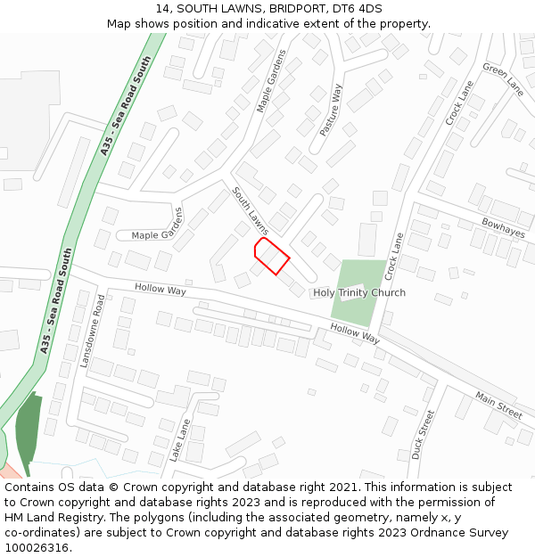 14, SOUTH LAWNS, BRIDPORT, DT6 4DS: Location map and indicative extent of plot