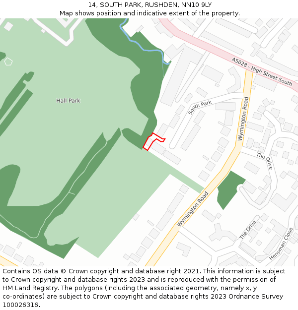 14, SOUTH PARK, RUSHDEN, NN10 9LY: Location map and indicative extent of plot