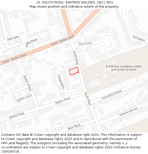 14, SOUTH ROAD, SAFFRON WALDEN, CB11 3DH: Location map and indicative extent of plot