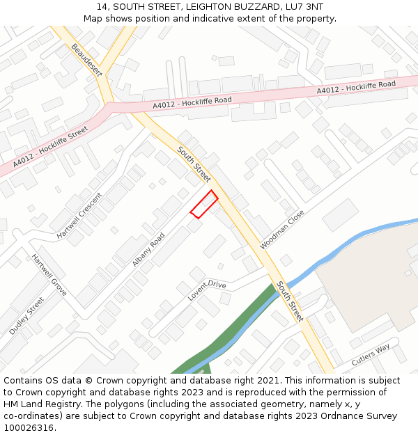 14, SOUTH STREET, LEIGHTON BUZZARD, LU7 3NT: Location map and indicative extent of plot