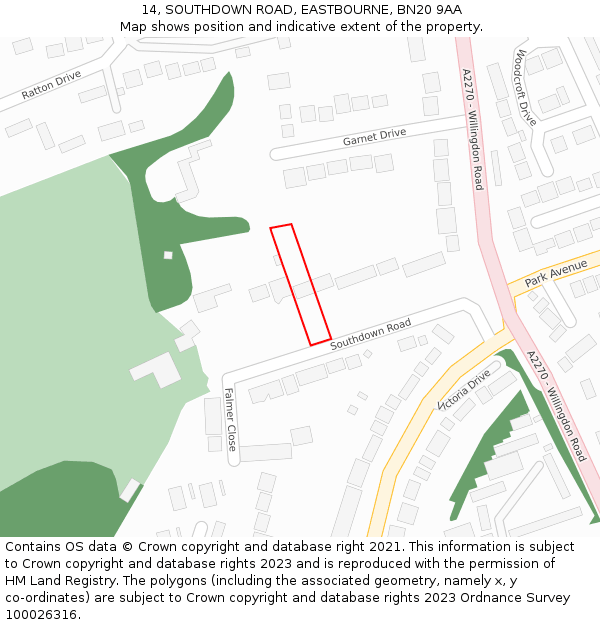 14, SOUTHDOWN ROAD, EASTBOURNE, BN20 9AA: Location map and indicative extent of plot