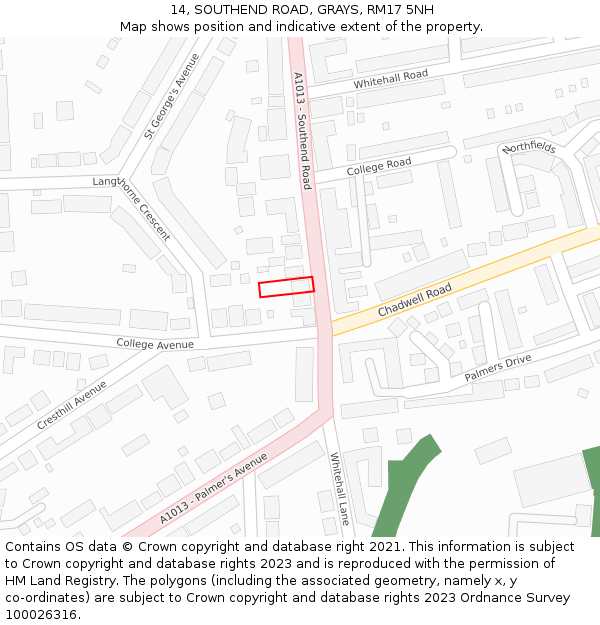 14, SOUTHEND ROAD, GRAYS, RM17 5NH: Location map and indicative extent of plot